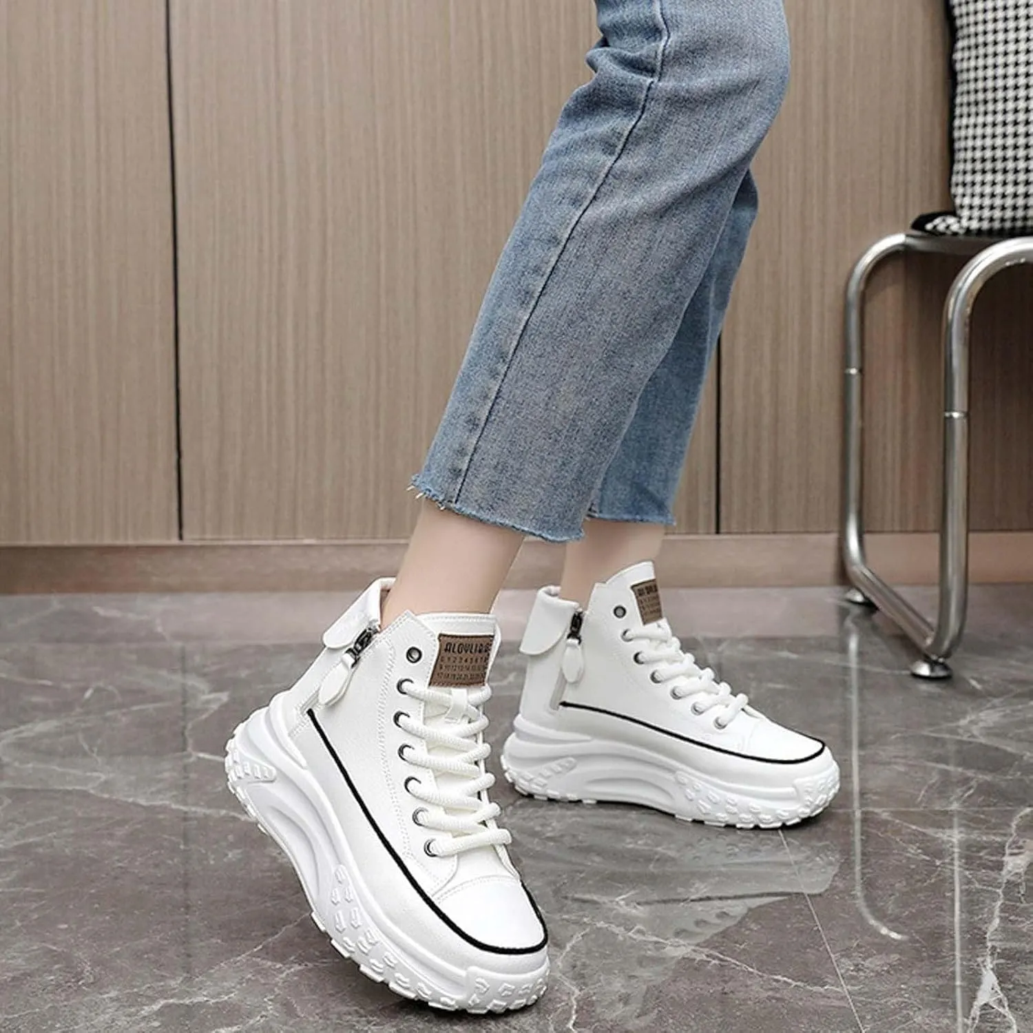 Women's Fashion Sneakers Winter Canvas Platform Sneakers Casual Tennis Shoes Walking Running Shoes Lace Up High Top Sneakers