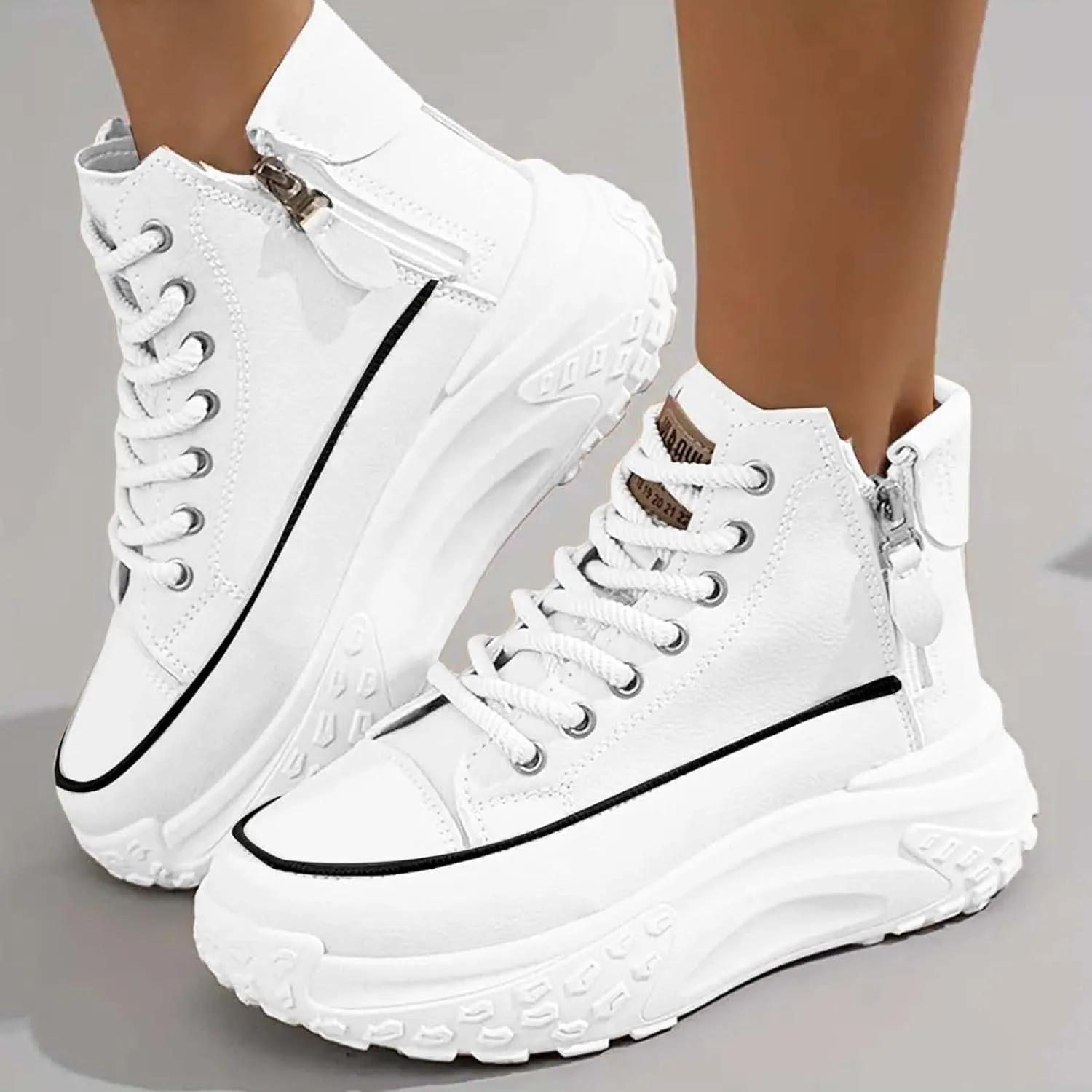 Women's Fashion Sneakers Winter Canvas Platform Sneakers Casual Tennis Shoes Walking Running Shoes Lace Up High Top Sneakers