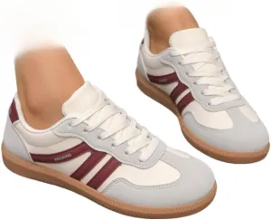 Women's Fashionable Patchwork Lace Up Low Top Casual Flat Sneakers, Comfortable Sports Walking Shoes for Daily Wear, Female All-Match Round Toe Shoes