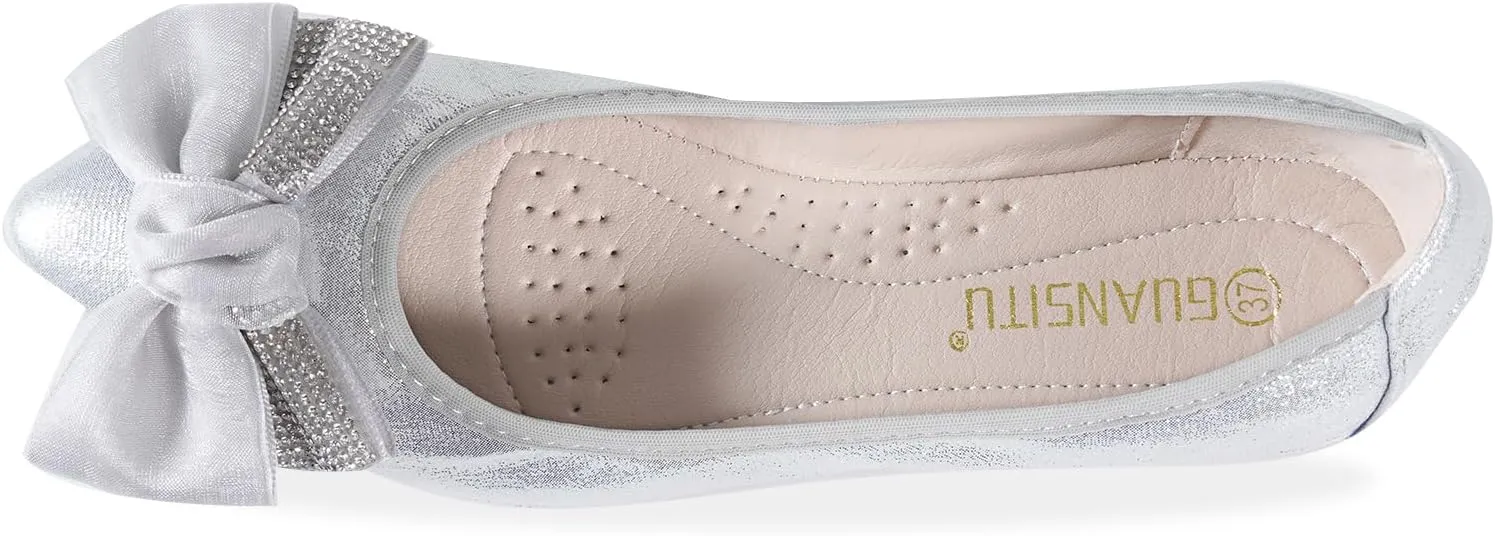 Women's Flats, Foldable Ballet Flats for Women, Fashion Bow Tie Pionted Toe Comfort Lightweight Slip-On Dress Shoes