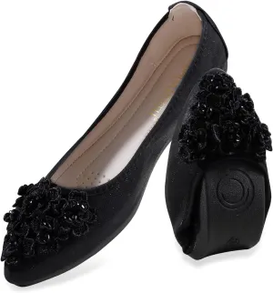 Women's Flats, Foldable Ballet Flats for Women, Flower Pionted Toe Comfort Light Weight Slip-On Dress Shoes