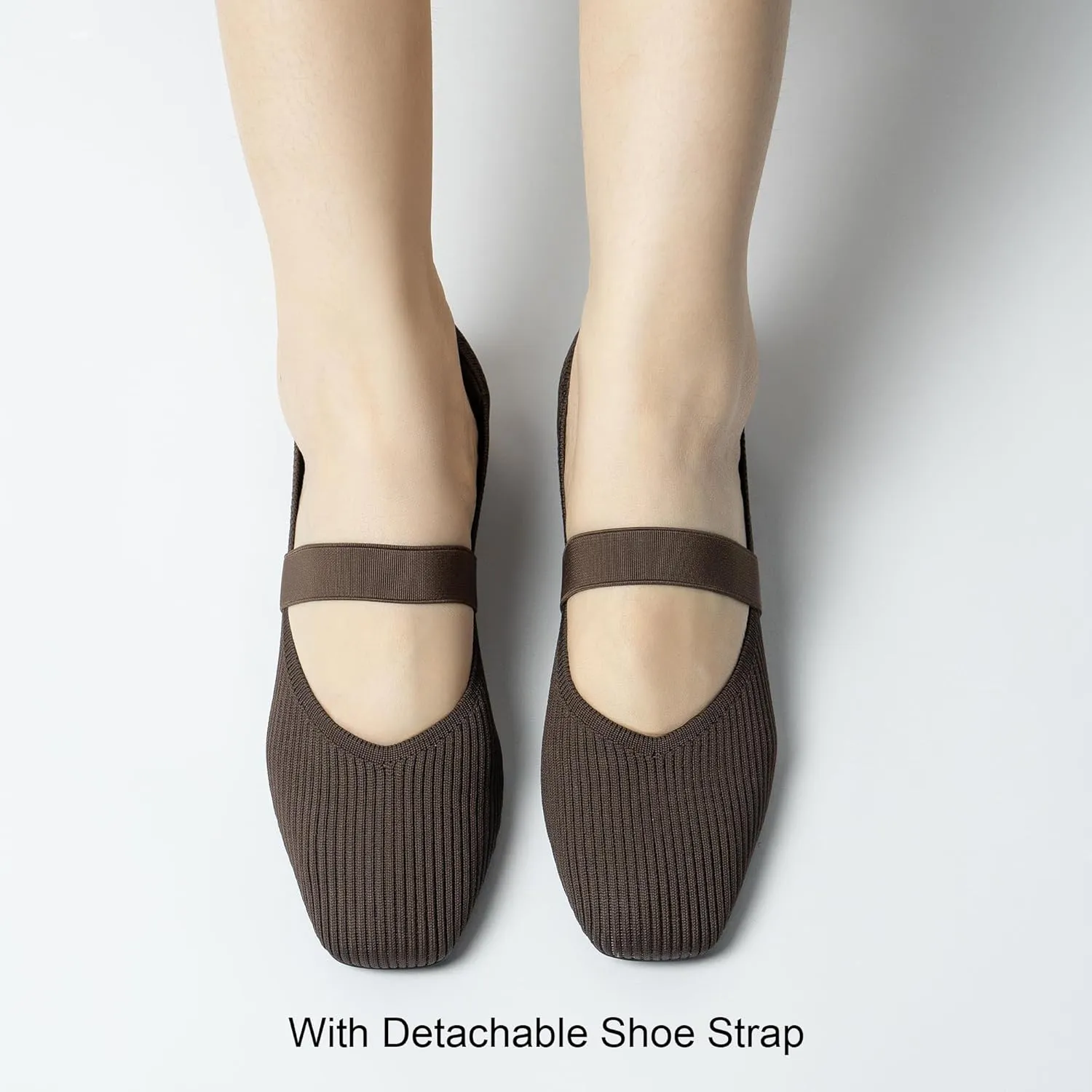 Women's Flats with Arch Support, Square Toe Ballet Flats, Comfortable Slip On Knit Dress Shoe, Anti-Loose Shoe Band Included 6-11