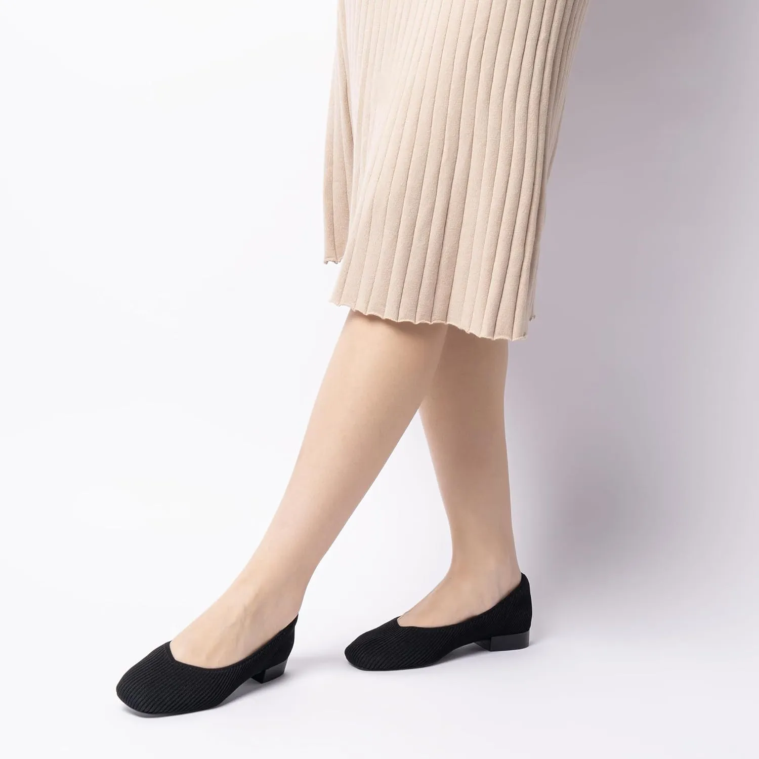 Women's Flats with Arch Support, Square Toe Ballet Flats, Comfortable Slip On Knit Dress Shoe, Anti-Loose Shoe Band Included 6-11