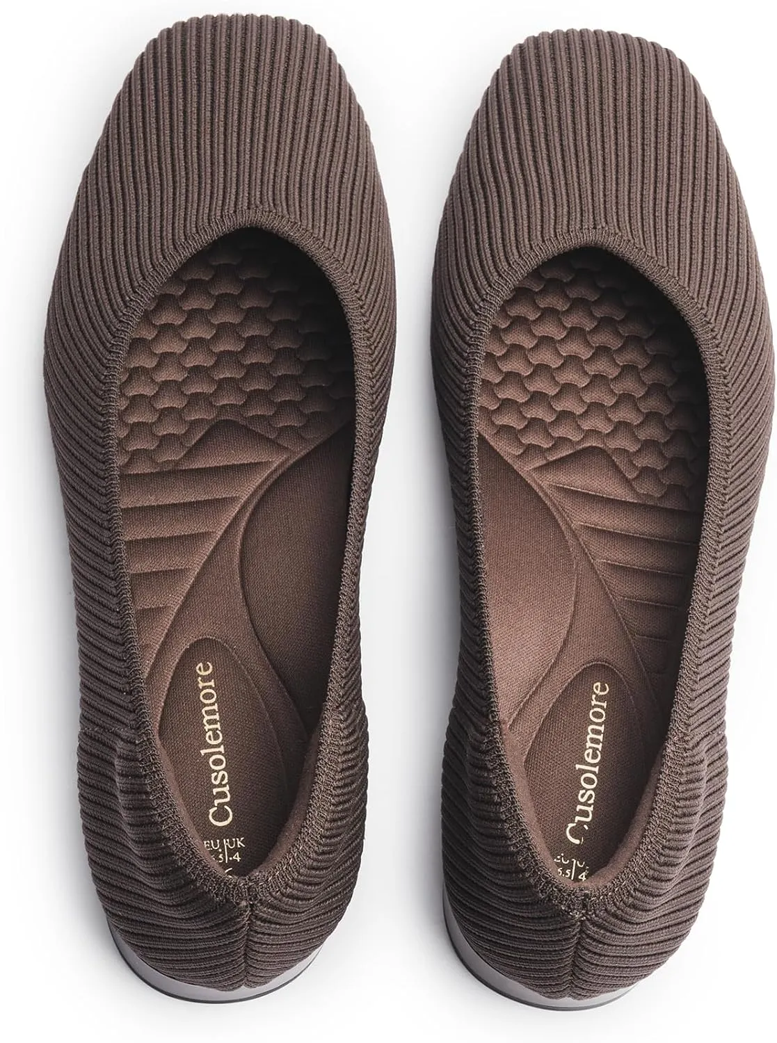 Women's Flats with Arch Support, Square Toe Ballet Flats, Comfortable Slip On Knit Dress Shoe, Anti-Loose Shoe Band Included 6-11