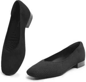 Women's Flats with Arch Support, Square Toe Ballet Flats, Comfortable Slip On Knit Dress Shoe, Anti-Loose Shoe Band Included 6-11