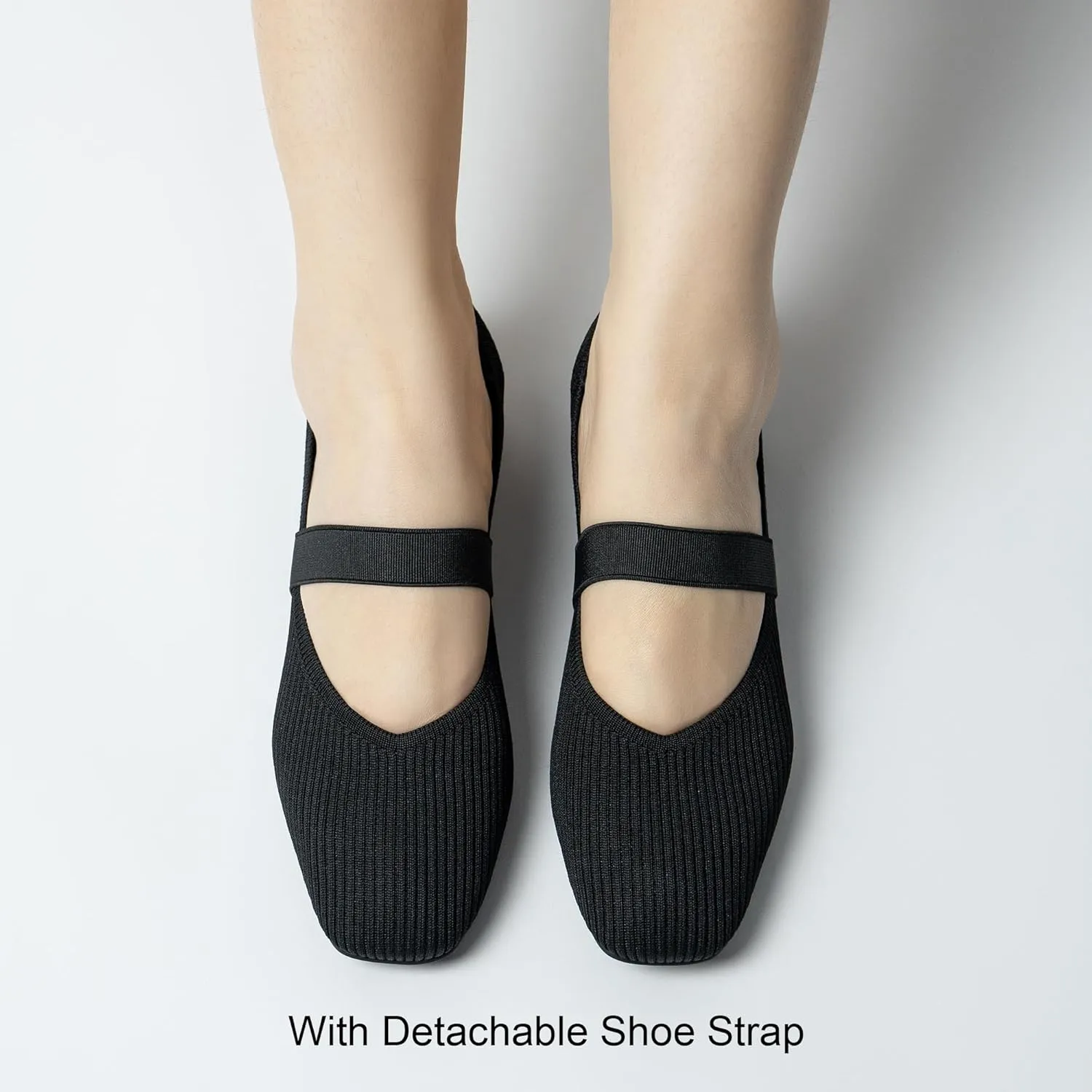 Women's Flats with Arch Support, Square Toe Ballet Flats, Comfortable Slip On Knit Dress Shoe, Anti-Loose Shoe Band Included 6-11