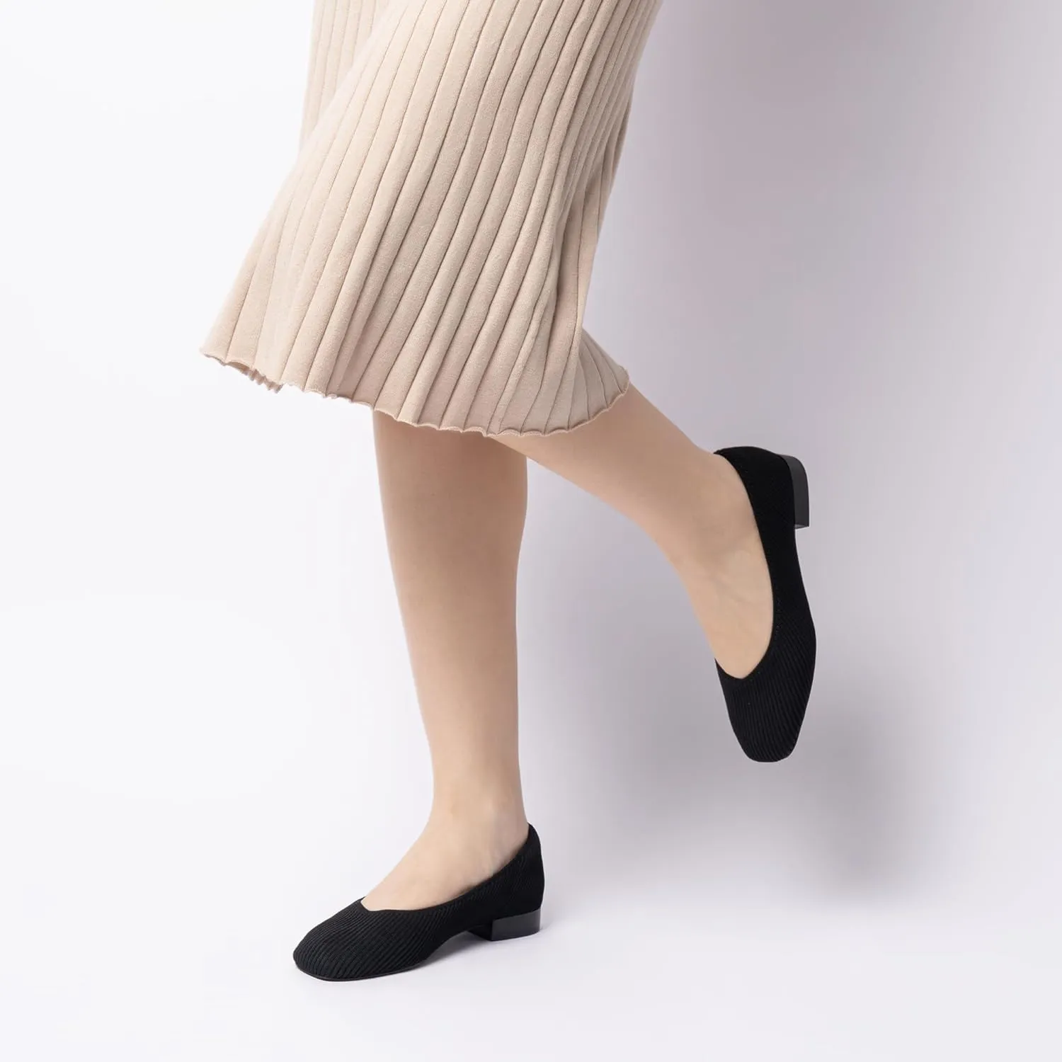 Women's Flats with Arch Support, Square Toe Ballet Flats, Comfortable Slip On Knit Dress Shoe, Anti-Loose Shoe Band Included 6-11