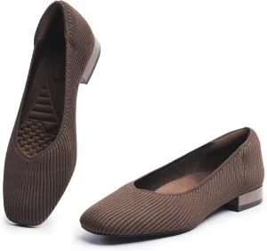 Women's Flats with Arch Support, Square Toe Ballet Flats, Comfortable Slip On Knit Dress Shoe, Anti-Loose Shoe Band Included 6-11