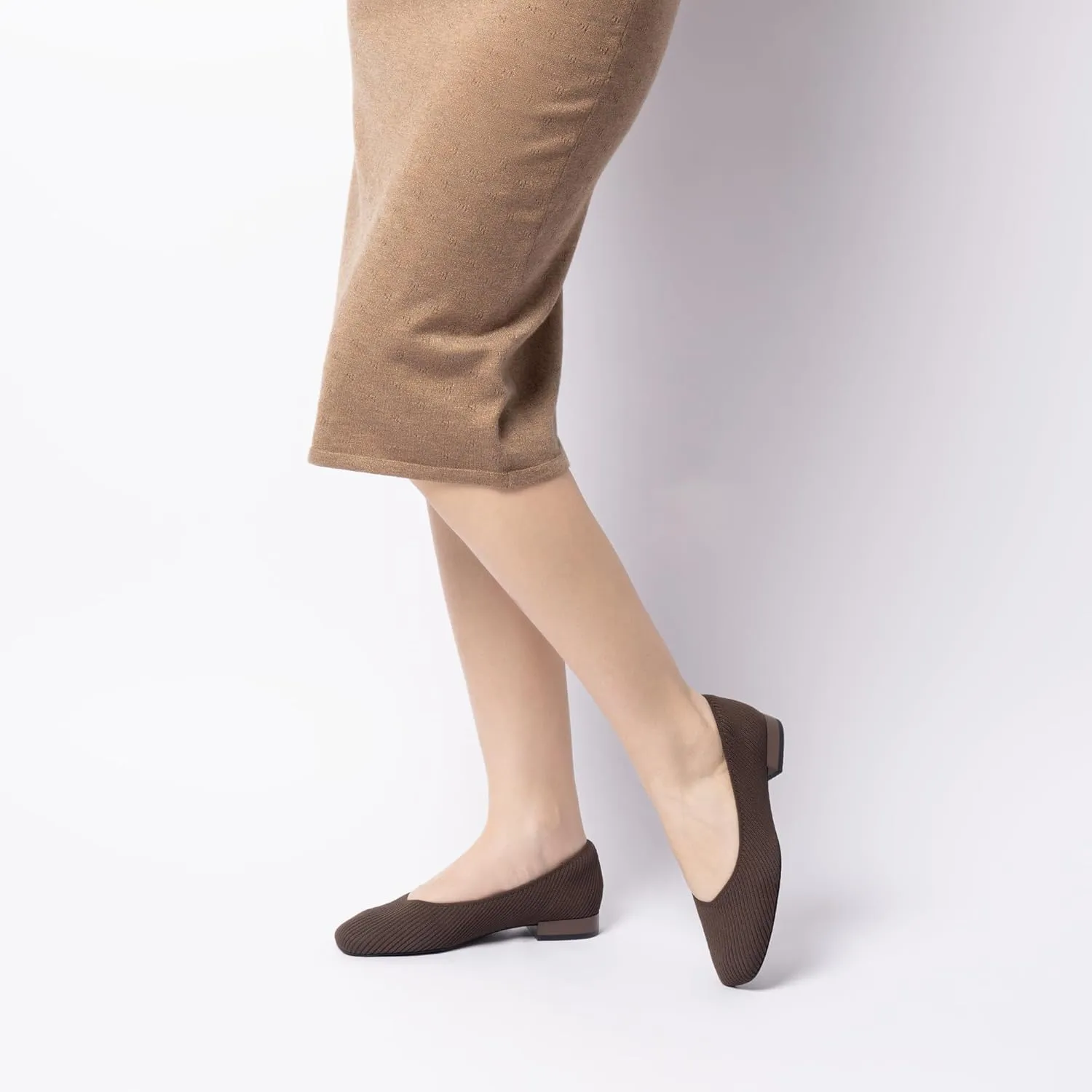 Women's Flats with Arch Support, Square Toe Ballet Flats, Comfortable Slip On Knit Dress Shoe, Anti-Loose Shoe Band Included 6-11