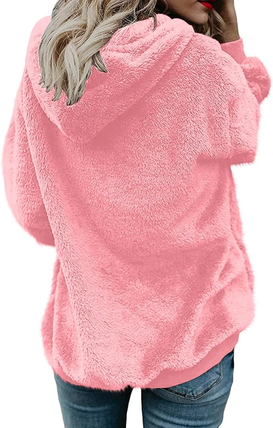 Womens Fuzzy Sherpa Fleece Jacket Zip Up Hooded Oversized Winter Warm Coats Casual Outwear Fall Transitional Fashion