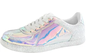 Women's Glitter Metallic Holographic Sparkle Sneakers Casual Flat Sneakers with Bright Colors