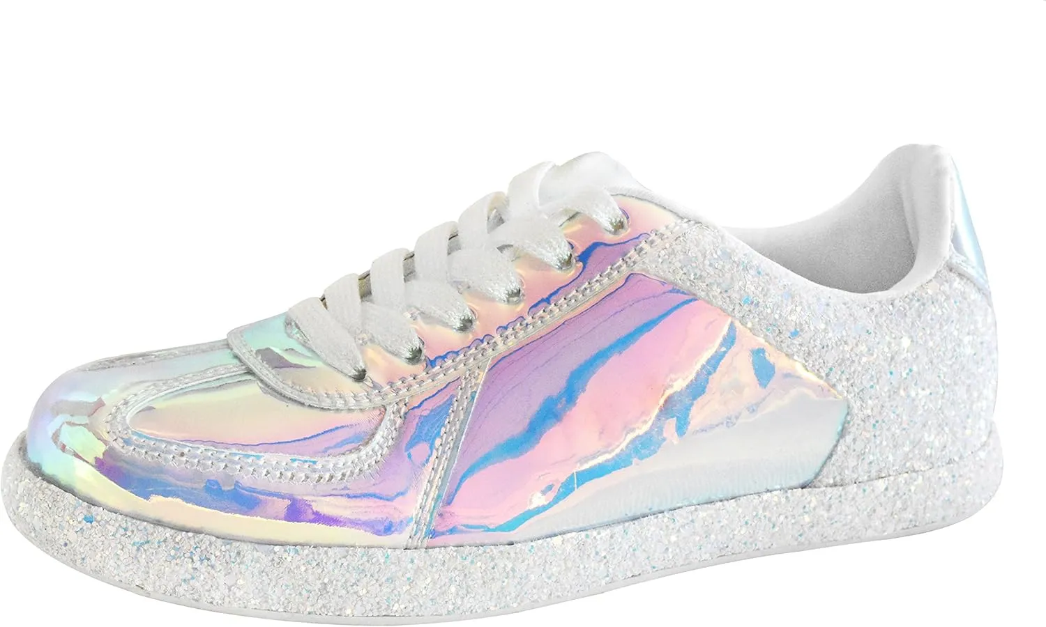 Women's Glitter Metallic Holographic Sparkle Sneakers Casual Flat Sneakers with Bright Colors