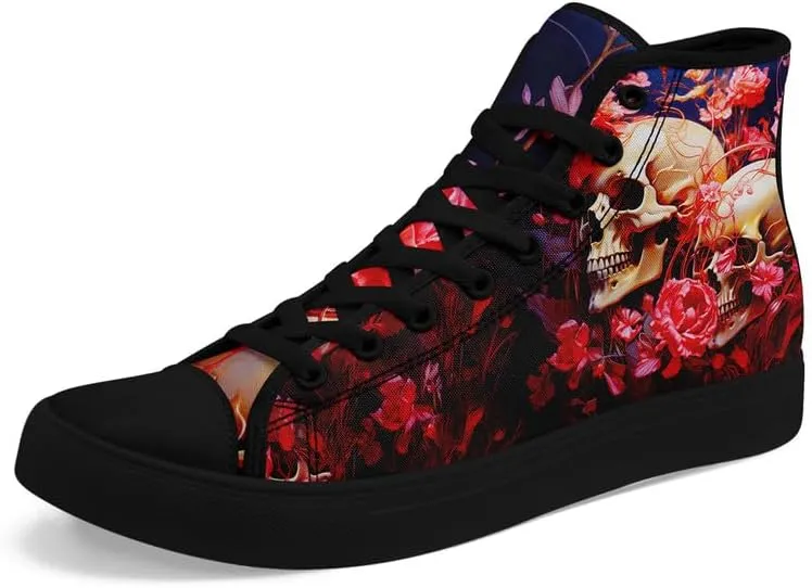 Womens Graffiti Black High Top Fashion Sneakers Canvas Shoes Classic Lace Up Walking Tennis Casual Skateboarding Sports Shoes