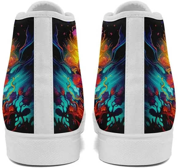 Womens Graffiti Black High Top Fashion Sneakers Canvas Shoes Classic Lace Up Walking Tennis Casual Skateboarding Sports Shoes
