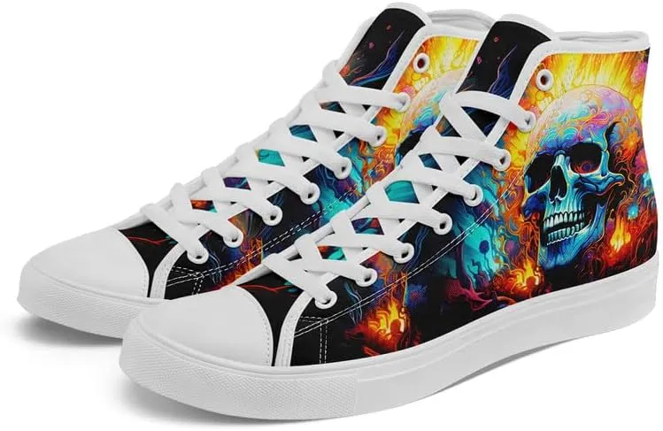 Womens Graffiti Black High Top Fashion Sneakers Canvas Shoes Classic Lace Up Walking Tennis Casual Skateboarding Sports Shoes