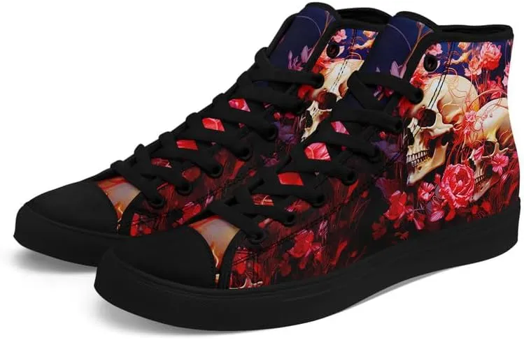 Womens Graffiti Black High Top Fashion Sneakers Canvas Shoes Classic Lace Up Walking Tennis Casual Skateboarding Sports Shoes