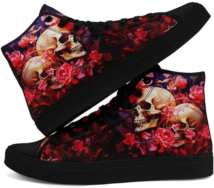 Womens Graffiti Black High Top Fashion Sneakers Canvas Shoes Classic Lace Up Walking Tennis Casual Skateboarding Sports Shoes