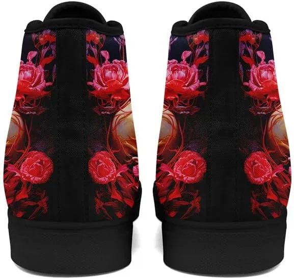 Womens Graffiti Black High Top Fashion Sneakers Canvas Shoes Classic Lace Up Walking Tennis Casual Skateboarding Sports Shoes