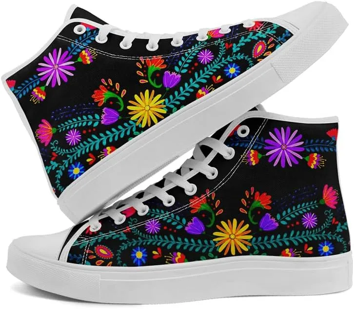 Womens Graffiti Black High Top Fashion Sneakers Canvas Shoes Classic Lace Up Walking Tennis Casual Skateboarding Sports Shoes