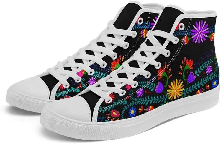 Womens Graffiti Black High Top Fashion Sneakers Canvas Shoes Classic Lace Up Walking Tennis Casual Skateboarding Sports Shoes