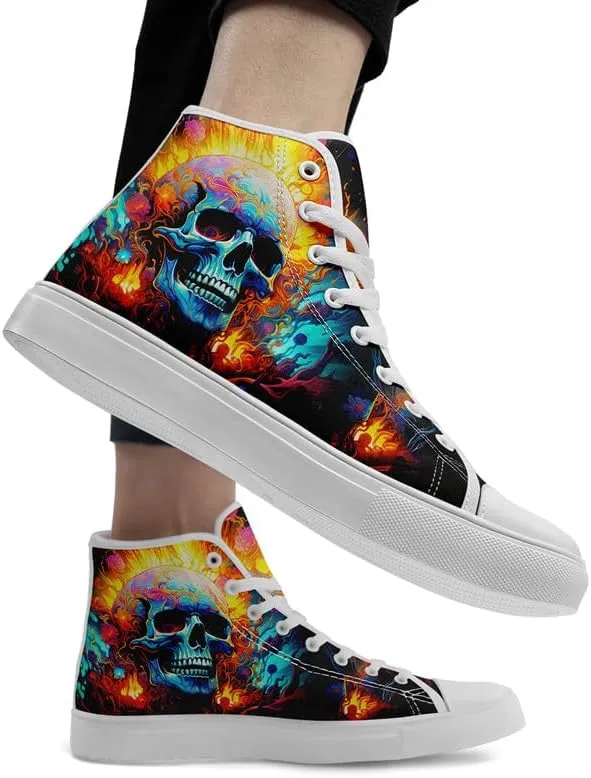 Womens Graffiti Black High Top Fashion Sneakers Canvas Shoes Classic Lace Up Walking Tennis Casual Skateboarding Sports Shoes
