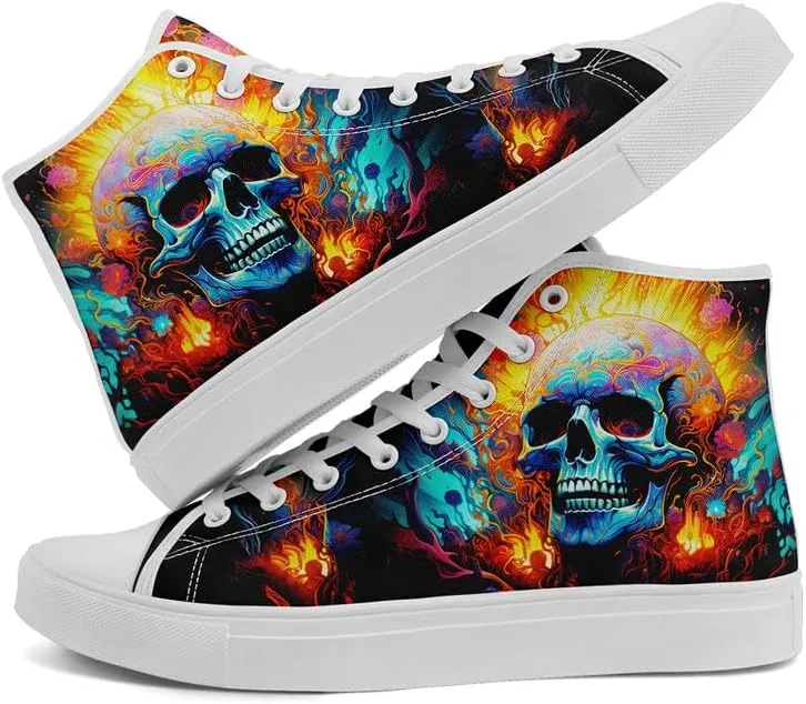 Womens Graffiti Black High Top Fashion Sneakers Canvas Shoes Classic Lace Up Walking Tennis Casual Skateboarding Sports Shoes