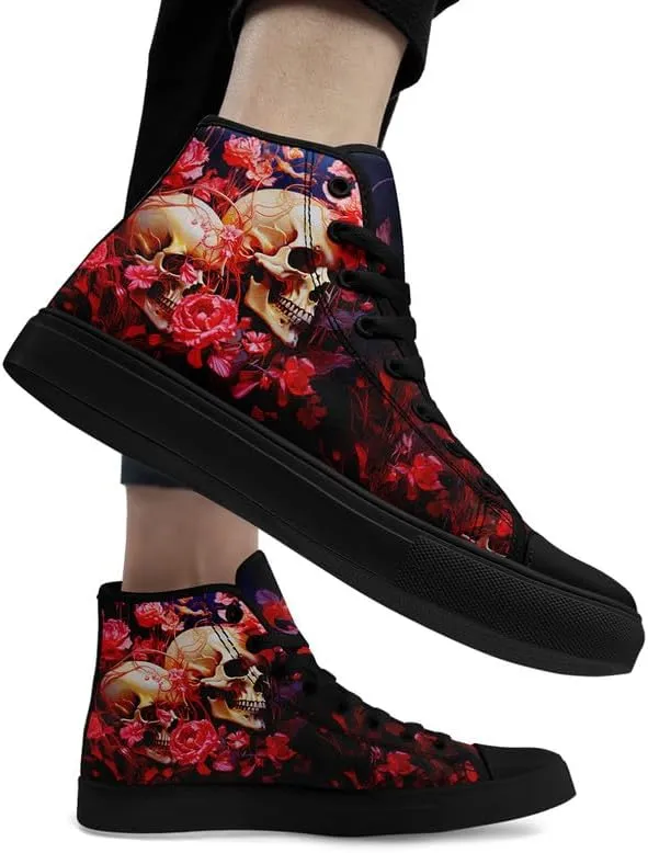 Womens Graffiti Black High Top Fashion Sneakers Canvas Shoes Classic Lace Up Walking Tennis Casual Skateboarding Sports Shoes
