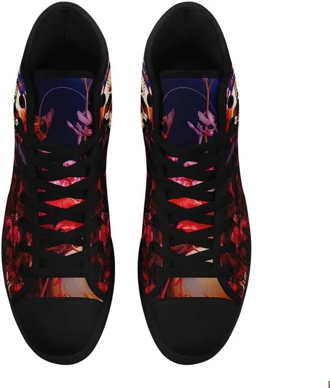 Womens Graffiti Black High Top Fashion Sneakers Canvas Shoes Classic Lace Up Walking Tennis Casual Skateboarding Sports Shoes