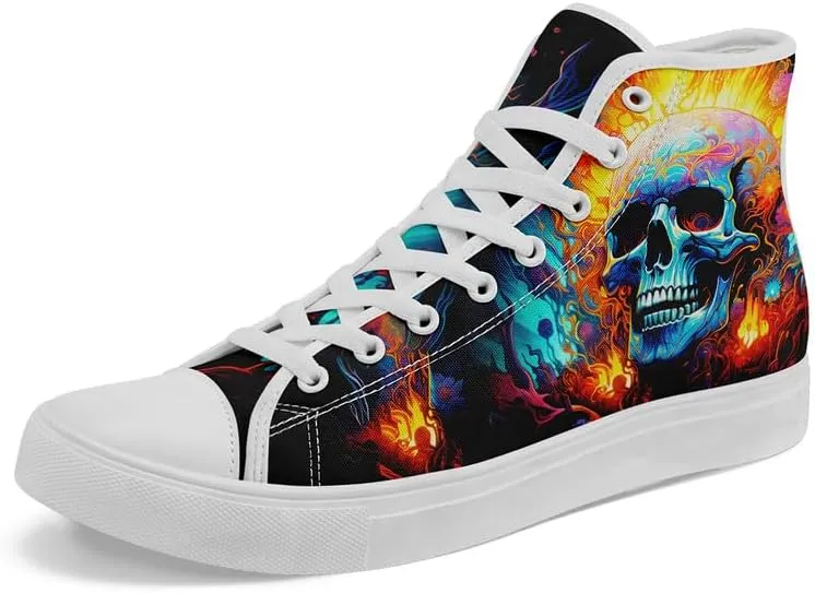 Womens Graffiti Black High Top Fashion Sneakers Canvas Shoes Classic Lace Up Walking Tennis Casual Skateboarding Sports Shoes