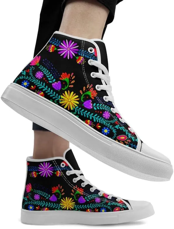 Womens Graffiti Black High Top Fashion Sneakers Canvas Shoes Classic Lace Up Walking Tennis Casual Skateboarding Sports Shoes