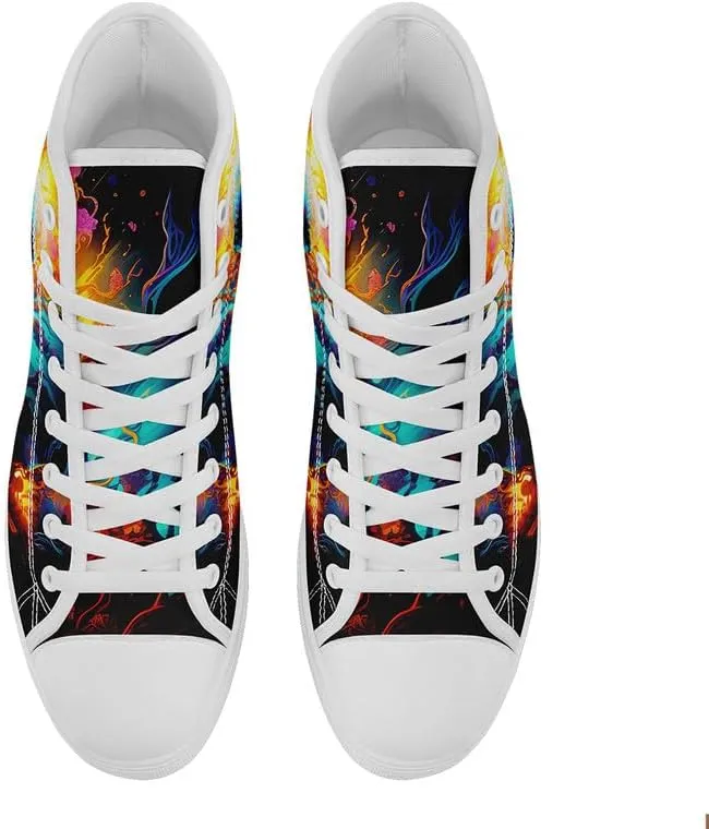 Womens Graffiti Black High Top Fashion Sneakers Canvas Shoes Classic Lace Up Walking Tennis Casual Skateboarding Sports Shoes