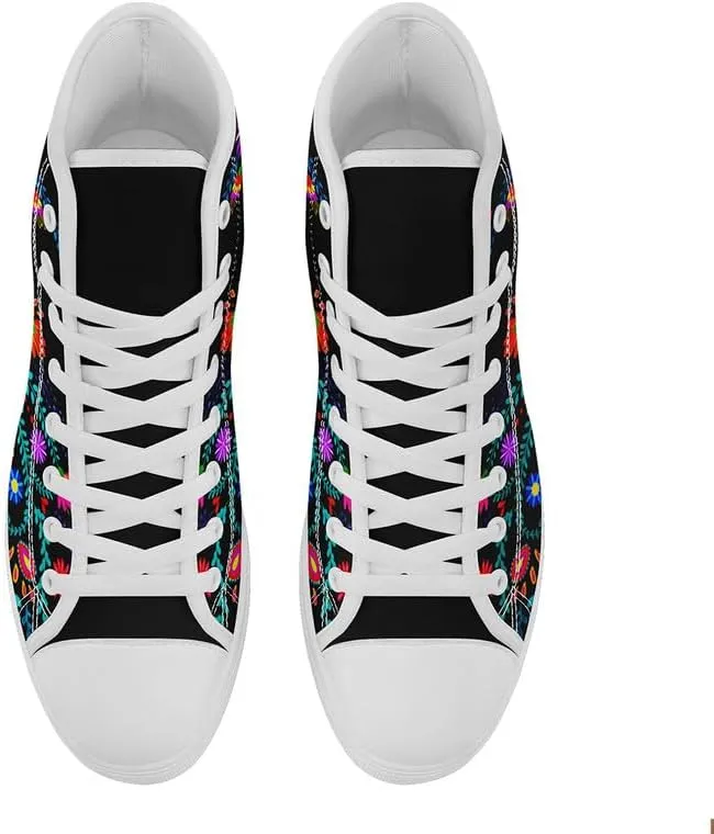 Womens Graffiti Black High Top Fashion Sneakers Canvas Shoes Classic Lace Up Walking Tennis Casual Skateboarding Sports Shoes