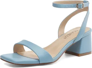 Women's Heeled Sandals Strappy Low Block Heels Chunky for Women Comfortable Ankle Strap Open Toe Party Wedding Dress Shoes for Women Dressy