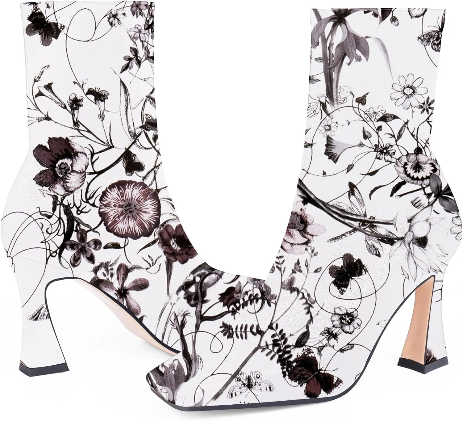 Women's High Heel Fall Ankle Boots Square Toe Side Zipper Dress Booties