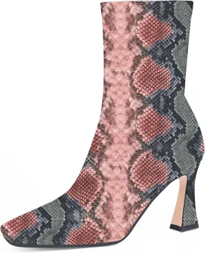 Women's High Heel Fall Ankle Boots Square Toe Side Zipper Dress Booties