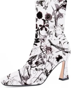 Women's High Heel Fall Ankle Boots Square Toe Side Zipper Dress Booties