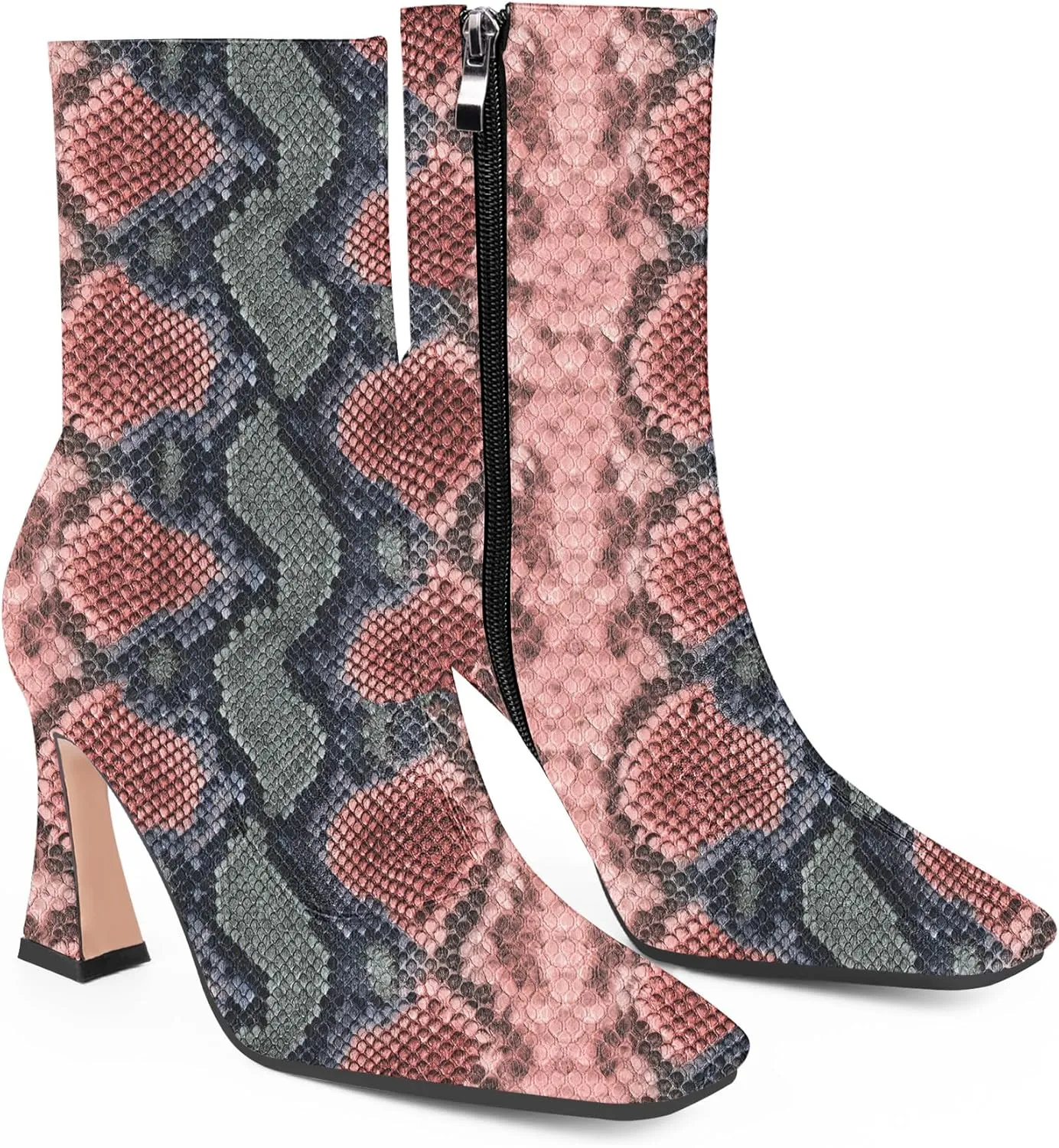 Women's High Heel Fall Ankle Boots Square Toe Side Zipper Dress Booties