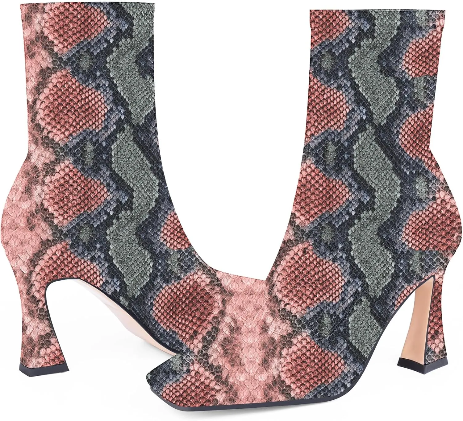 Women's High Heel Fall Ankle Boots Square Toe Side Zipper Dress Booties