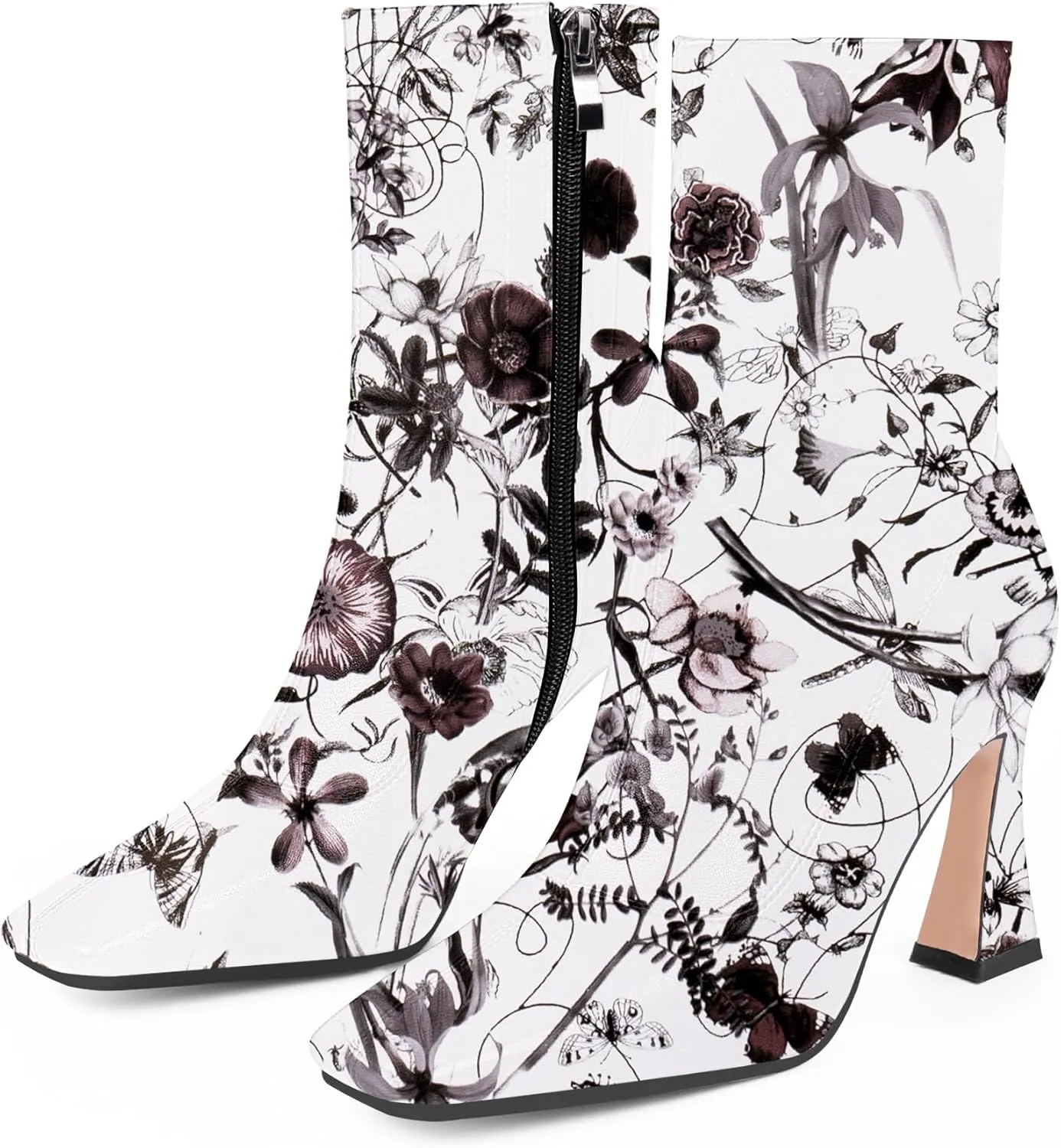 Women's High Heel Fall Ankle Boots Square Toe Side Zipper Dress Booties
