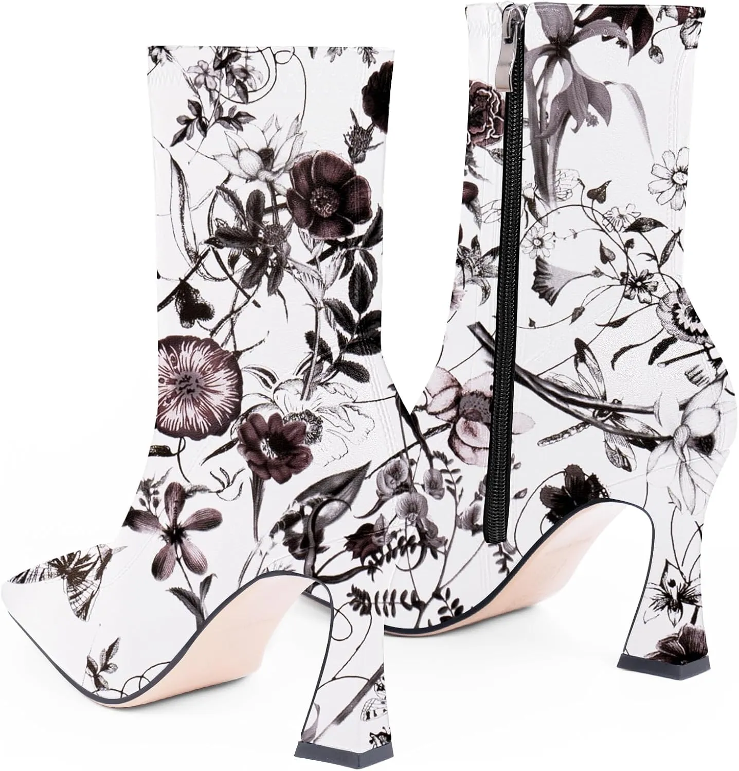 Women's High Heel Fall Ankle Boots Square Toe Side Zipper Dress Booties