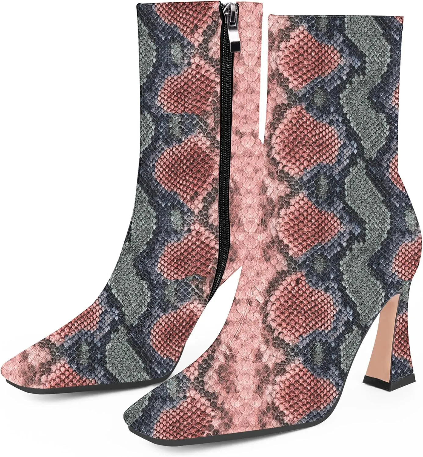 Women's High Heel Fall Ankle Boots Square Toe Side Zipper Dress Booties