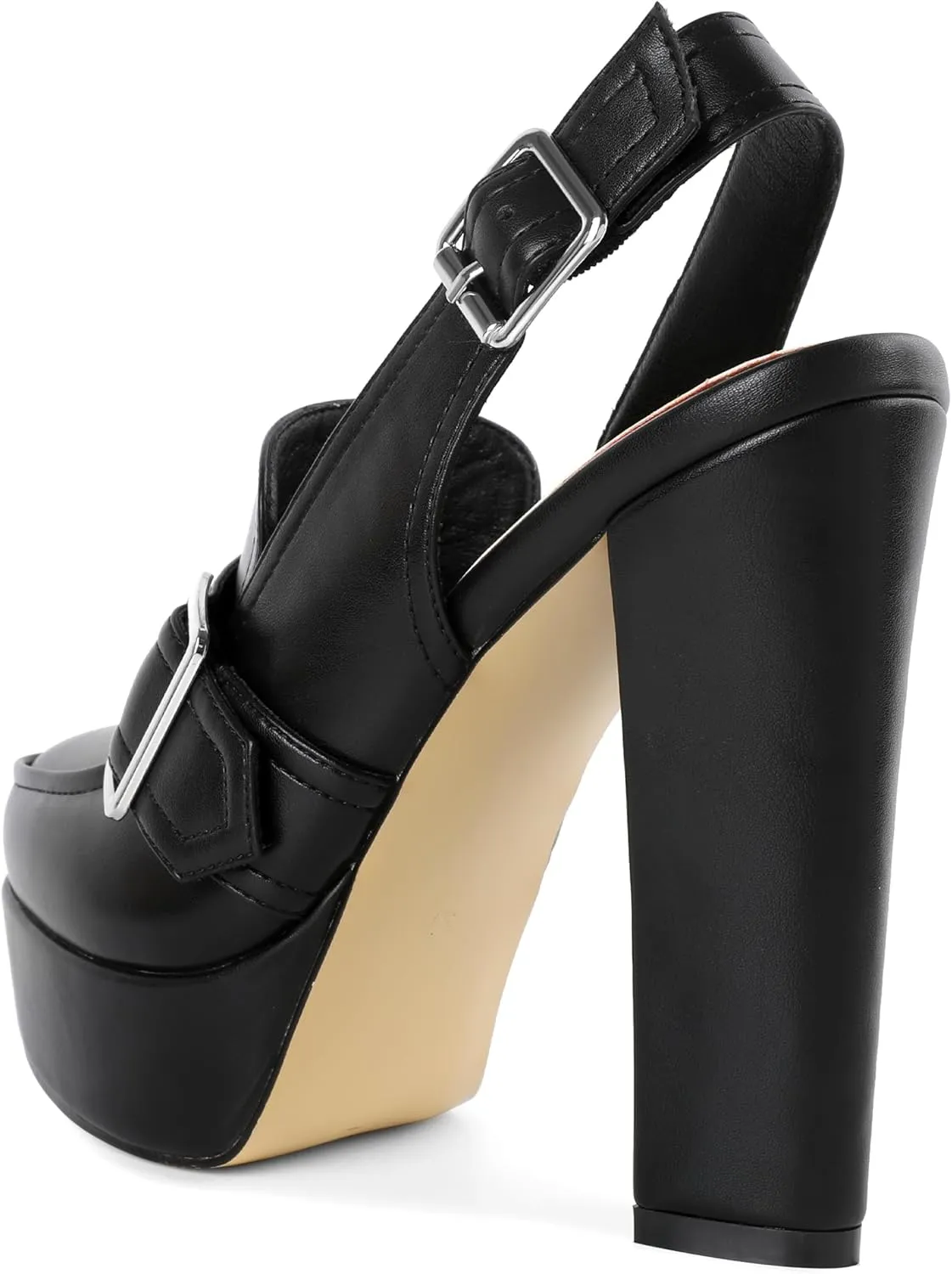 Women's High Heel Loafers Platform Pumps Round Toe Heels Chunky Heel Pumps Stylish Comfortable 4.8 Inch Slingback Heels