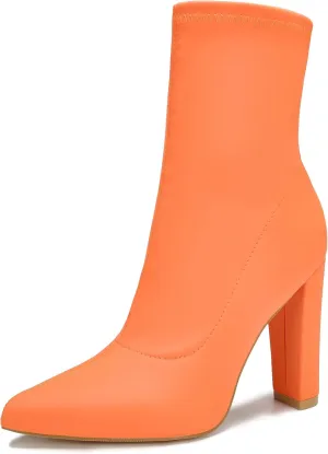 Women's High Heeled Booties Pointed Toe Mid Calf Ankle Boots Block Chunky Heels boot Stretch Fashion Sexy Wedding Short Bootie