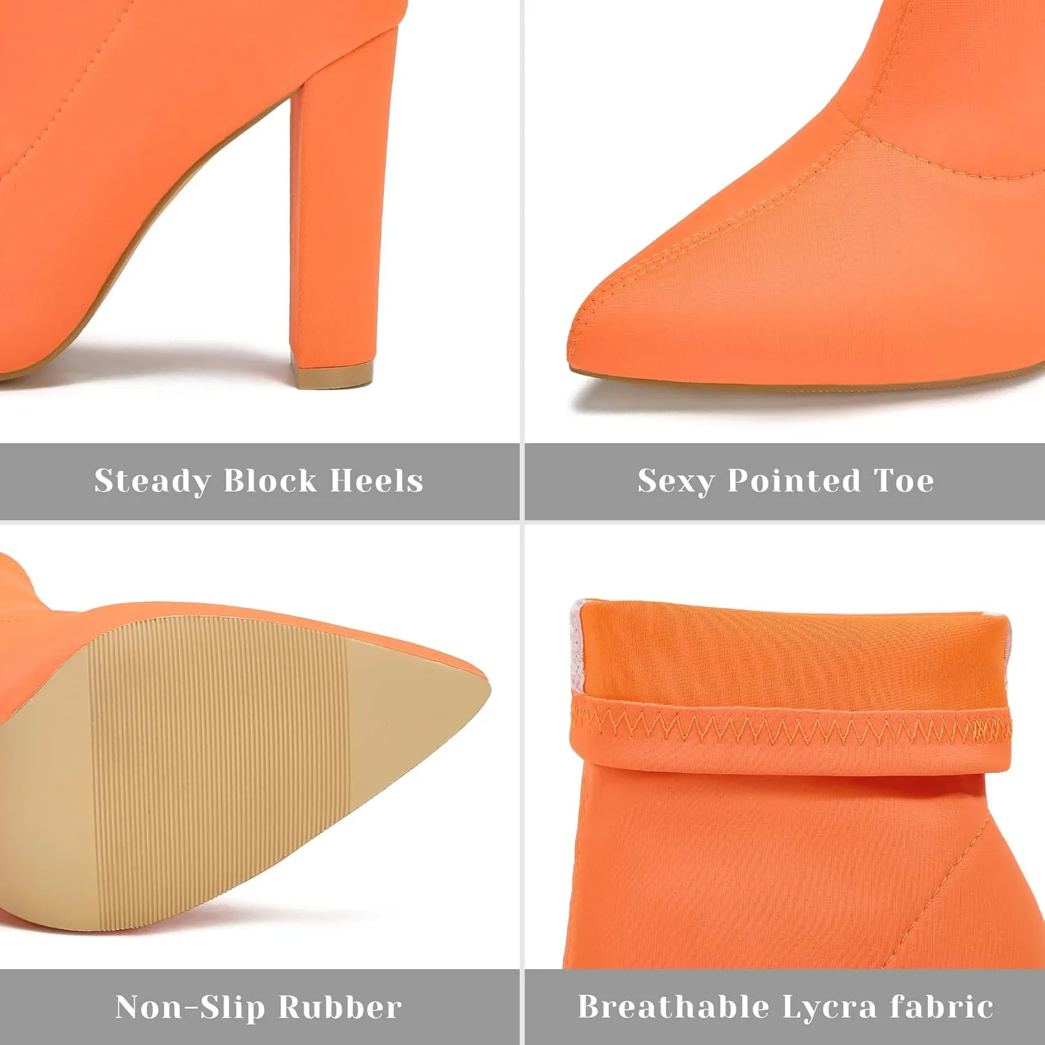 Women's High Heeled Booties Pointed Toe Mid Calf Ankle Boots Block Chunky Heels boot Stretch Fashion Sexy Wedding Short Bootie