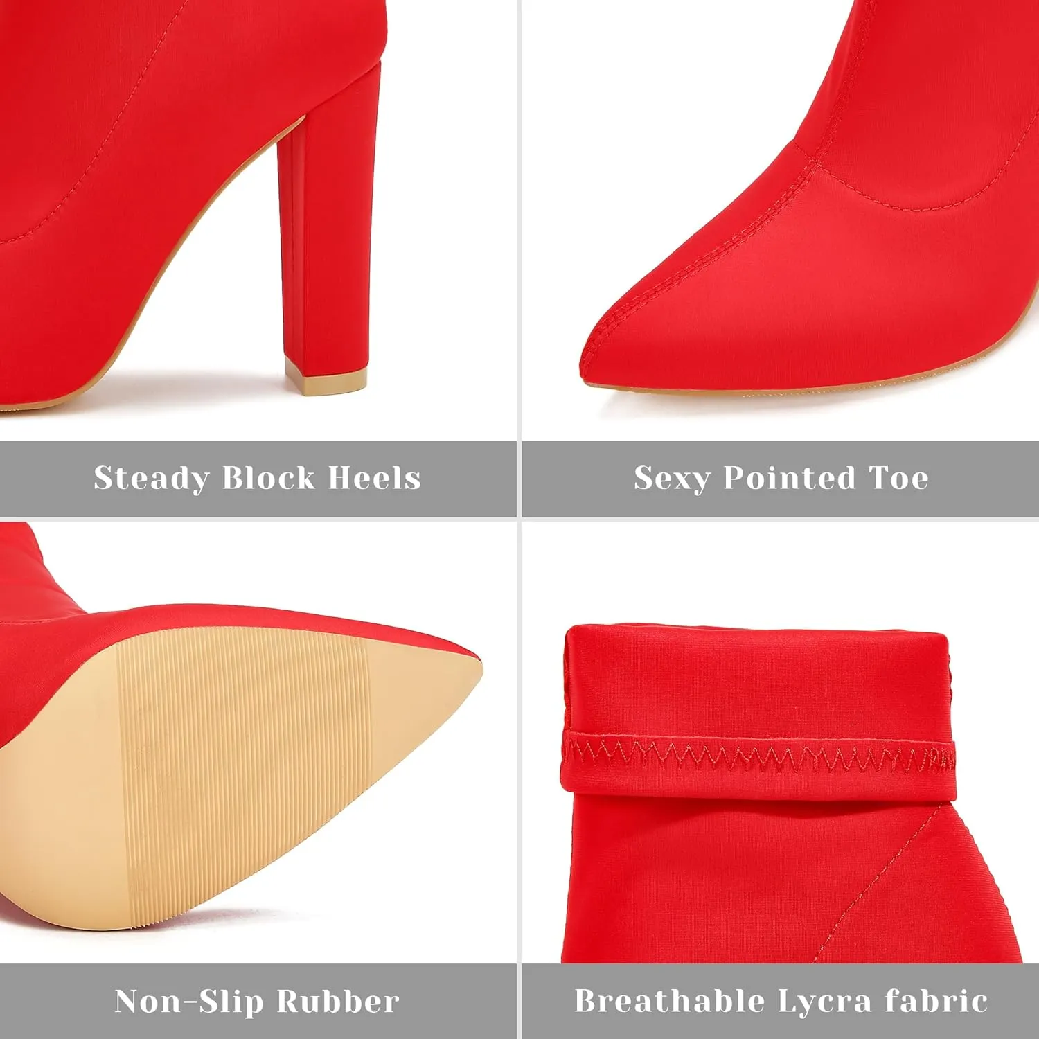 Women's High Heeled Booties Pointed Toe Mid Calf Ankle Boots Block Chunky Heels boot Stretch Fashion Sexy Wedding Short Bootie
