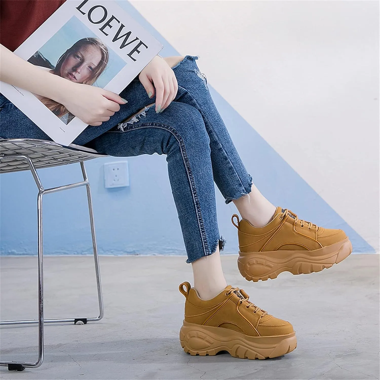 Women's High Platform Chunky Sneakers Lace-up Casual Dad Shoes