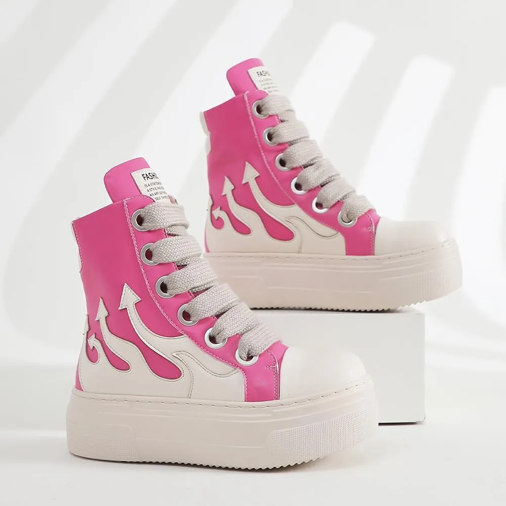 Womens High Top Sneakers Classic Thick Laces PU Leather Platform Shoes Fashion Comfort Walking Shoes