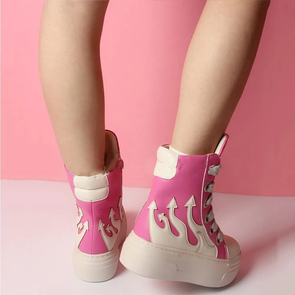 Womens High Top Sneakers Classic Thick Laces PU Leather Platform Shoes Fashion Comfort Walking Shoes