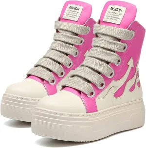 Womens High Top Sneakers Classic Thick Laces PU Leather Platform Shoes Fashion Comfort Walking Shoes