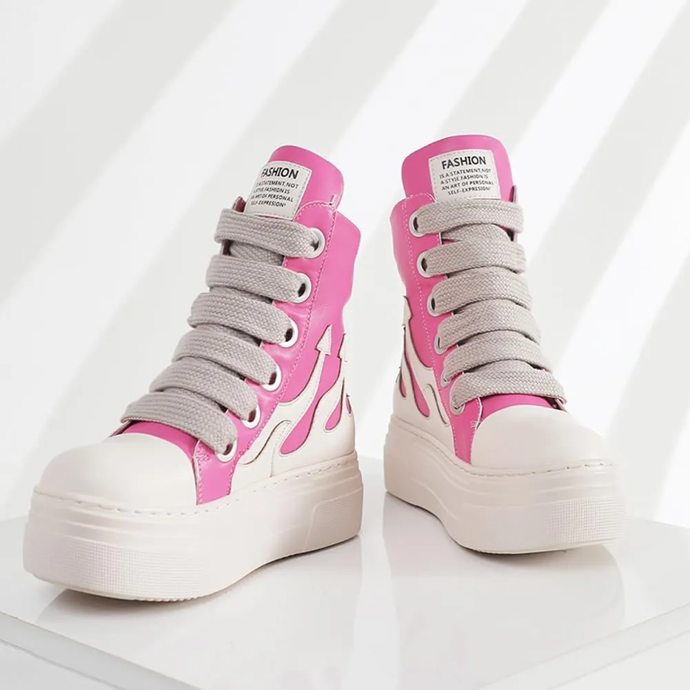 Womens High Top Sneakers Classic Thick Laces PU Leather Platform Shoes Fashion Comfort Walking Shoes